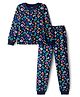 Primo Gino 100% Cotton Knit Full Sleeves Co-Ord Night Suit with Abstract Print - Navy Blue