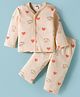 Tango Interlock Knit Full Sleeves Co-ords Night Suit With Animal Print - Cream
