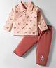 Tango Interlock Knit Full Sleeves Collared T-Shirt and Jogger Set With Panda Print - Peach & Rose Gold