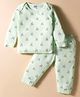 Tango Interlock Knit Full Length Night Suit With Animal Print - Sea Green