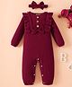 Mark & Mia Full Sleeves Winter Wear Romper with Frill Detailing Bow Applique & Headband - Maroon