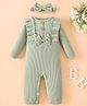 Mark & Mia Full Sleeves Winter Wear Romper with Frill Detailing Bow Applique & Headband - Light Green