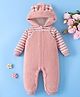 Mark & Mia Full Sleeves Front Open Hooded Winter Wear Romper with Bunny Ear Applique - Pink