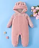 Mark & Mia Full Sleeves Front Open Hooded Winter Wear Romper with Bunny Ear Applique - Pink