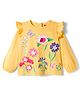 Babyhug 100% Cotton Knit Full Sleeves Top with Frills Floral Print & Applique - Yellow
