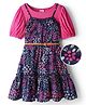 Hola Bonita Woven Half Sleeves Frock With Inner Tee With Belt & Floral Print - Navy Blue
