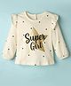 Babyhug 100% Cotton Knit Full Sleeves Top with Star Foil Print & Frill Detailing - Off White