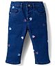 Bonfino Woven Full Length Washed Jeans With Heart Embriodery - Navy Blue