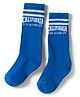 Pine Active Cotton Lycra Knit Terry Breathable Knee Length Athletic Socks with Text Design - Blue