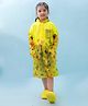 M'andy Full Sleeves Butterflies Printed Hooded Raincoat - Yellow