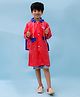 M'andy Full Sleeves Colour Blocked Hooded Raincoat - Red