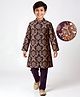 EARTHY TOUCH Single Jersey Knit Full Sleeves Kurta Pyjama Set with Floral Print - Dark Purple