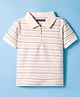 Pine Kids Cotton Knit Half Sleeves Polo T-Shirt with Stripes - White
