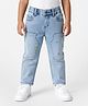 Bonfino Woven Full Length Washed Jeans With Floral Embroidery - Light Blue