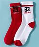 Pine Active Cotton Lycra Knit Terry Breathable Calf Length Athletic Socks with Text Design Pack of 2 - Red & White
