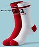 Pine Active Cotton Lycra Knit Terry Breathable Calf Length Athletic Socks with Text Design Pack of 2 - Red & White