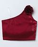 Taffykids Organza Woven One Shoulder Floral Applique Detailed Shimmered Crop Top - Wine