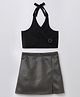 Taffykids Knit Sleeveless Solid Crop Top & Textured Skirt Set - Black & Olive