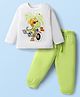 Doodle Poodle 100% Cotton Knit Full Sleeves T-Shirt & Joggers with Dino Print - White