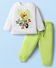 Doodle Poodle 100% Cotton Knit Full Sleeves T-Shirt & Joggers with Dino Print - White