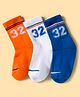 Pine Active Cotton Lycra Knit Terry Breathable Calf Length Athletic Socks with Number Design Pack of 3 - Orange White & Blue