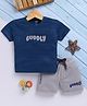 TOONYPORT Cotton Knit Half Sleeves Cuddly Text Printed Coordinating Tee & Shorts Set - Blue
