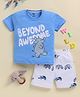 TOONYPORT Cotton Knit Half Sleeves Baby Elephant Printed Coordinating Tee & Shorts Set - Blue
