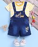 TOONYPORT Cotton Knit Baseball Text Embroidered Mild Washed Dungaree With Half Sleeves Striped Tee - Blue
