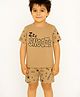 Tiny Hugs Cotton Knit Half Sleeves Snooze Text & Stars Printed Tee & Coordinating Shorts Set - Brown