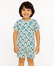 Tiny Hugs Cotton Knit Half Sleeves Cute Penguins Printed Tee & Coordinating Shorts Set - Blue