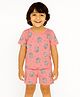 Tiny Hugs Cotton Knit Half Sleeves Popcorn Printed Tee & Coordinating Shorts Set - Pink