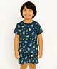 Tiny Hugs Cotton Knit Half Sleeves Space Theme Printed Tee & Coordinating Shorts Set - Blue