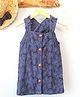 Qvink Cotton Woven Sleeveless Floral Designed Schiffli Embroidered Dress - Blue