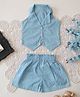 Qvink Cotton Woven Sleeveless Abstract Printed Shirt Style Top & Coordinating Shorts Set - Sky Blue