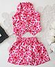 Qvink Cotton Woven Sleeveless Floral Printed Shirt Style Top & Coordinating Shorts Set - Pink
