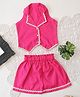 Qvink Cotton Woven Sleeveless Lace Detailed Shirt Style Top & Coordinating Shorts Set - Pink