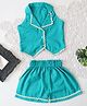Qvink Cotton Woven Sleeveless Lace Detailed Shirt Style Top & Coordinating Shorts Set - Green