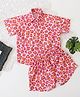Qvink Cotton Woven Half Sleeves Leopard Printed Coordinating Shirt & Shorts Set - Pink