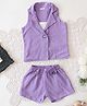 Qvink Cotton Woven Sleeveless Solid Coordinating Jacket & Shorts With Inner Top Set - Lavender