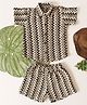 Qvink Cotton Knit Half Sleeves Chevron Designed Coordinating Shirt & Shorts Set - Black