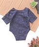 Qvink Cotton Woven Half Sleeves Floral Schiffli Embroidered Onesie - Blue
