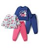 Doodle Poodle 100% Cotton Knit Full Sleeves Tops & Lounge Pants Set with Bunny Print & Bow Applique Pack of 2 - Navy Blue White & Pink