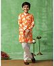 Fashion Dream Cotton Blend Woven Full Sleeves Floral Printed Kurta Pant With Coordinating Jacket Set - Orange