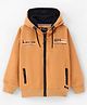 Noddy Full Sleeves Typography Text Printed Hooded Zipper Jacket With Sherpa Lining - Mustard