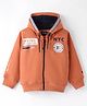 Noddy Knitted Full Sleeves NYC Text Printed Hooded Suede Jacket With Sherpa Lining - Rust