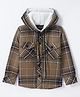 Noddy Cotton Full Sleeves Checked Hoodie Jacket With Sherpa Lining - Khaki