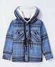Noddy Cotton Full Sleeves Checked Hoodie Jacket With Sherpa Lining - Light Blue