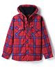 Noddy Cotton Full Sleeves Tartan Checked Hooded Zipper Jacket With Sherpa Lining - Tomato