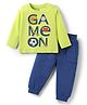 Doodle Poodle 100% Cotton Knit Full Sleeves T-Shirt & Lounge Pant Set with Text Print - Limegereen