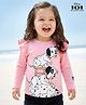 Pine Kids Cotton Knit Full Sleeves Top with Dalmatians Graphics & Frill Detailing - Pink